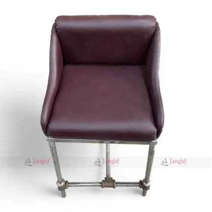 Water Pipe Iron-legged bar stool with a rexine leather seat in a modern design.