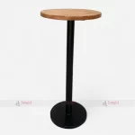 Affordable pub bar standing table from India, featuring a round wooden top and sturdy black metal base