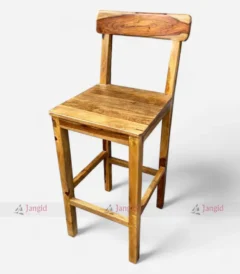 Wooden bar chair made of Indian Solid Sheesham wood, featuring a comfortable back support and elegant natural grain pattern.