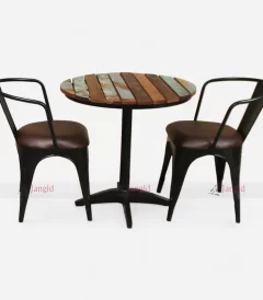 Cheap Retro Industrial Iron Wooden Table Chair-2