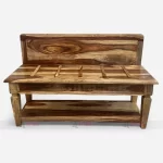 Hotel guest room wooden luggage rack with built-in luggage shelf crafted by hotel furniture manufacturer & supplier in India.