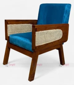Luxury French Chairs Rattan Cane Back Velvet Furniture crafted by hotel room chair furniture manufacturer & supplier in India.