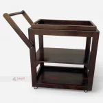 Indian Solid Wood Walnut Finish Bar Café Service Trolley Table