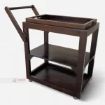 Indian Solid Wood Walnut Finish Bar Café Service Trolley Table