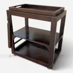 Indian Solid Wood Walnut Finish Bar Café Service Trolley Table