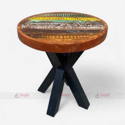 Industrial Reclaimed Wood Cafeteria, Cafe, & Restaurant Round Dining Table.