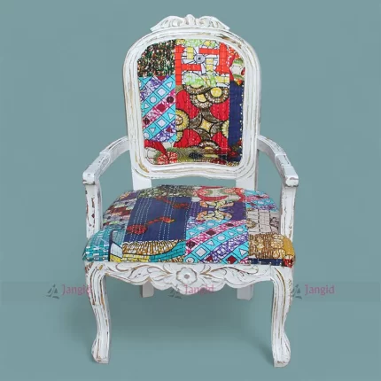 New Design Mango Wood Hand Rest Shabby Chic Patchwork Upholstery Chair by Furniture Maker in India.