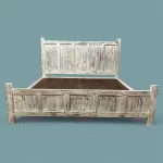 Midcentury Solid Wooden Handmade White Distressed Bed by Hotel Bed Furniture Manufacturer & Supplier in India.