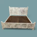 Midcentury Solid Wooden Handmade White Distressed Bed by Hotel Bed Furniture Manufacturer & Supplier in India.
