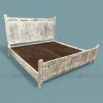 Midcentury Solid Wooden Handmade White Distressed Bed by Hotel Bed Furniture Manufacturer & Supplier in India.