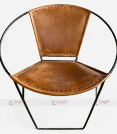 Industrial Vintage Iron and Leather Living Room Round Chair by Hotel Furniture Exporter in India.