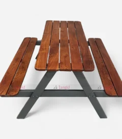 High Quality Black Color Iron & Wood Picnic Outdoor Garden Bench Table Furniture at Wholesale Price from Restaurant Outdoor Furniture Manufacturer & Supplier in Jodhpur, India.