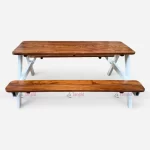 High Quality White Color Iron & Wood Picnic Outdoor Garden Bench Table Furniture at Wholesale Price from Restaurant Outdoor Furniture Manufacturer & Supplier in Jodhpur, India.
