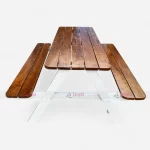 High Quality White Color Iron & Wood Picnic Outdoor Garden Bench Table Furniture at Wholesale Price from Restaurant Outdoor Furniture Manufacturer & Supplier in Jodhpur, India.