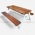 High Quality White Color Iron & Wood Picnic Outdoor Garden Bench Table Furniture at Wholesale Price from Restaurant Outdoor Furniture Manufacturer & Supplier in Jodhpur, India.