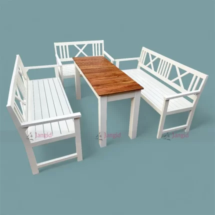 High Quality Water Resistant Solid Wood Outdoor Patio Dining Table Set at Wholesale Price from Restaurant Outdoor Furniture Manufacturer & Supplier in Jodhpur, India.