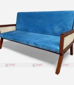 Indian Solid Wood Three Seater Cane Rattan Hotel Sofa
