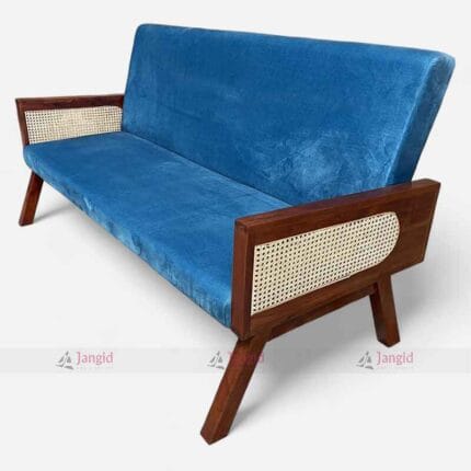 Indian Solid Wood Three Seater Cane Rattan Hotel Sofa