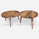 Indian Wooden Round Coffee End Table Set of 2