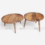 Indian Wooden Round Coffee End Table Set of 2