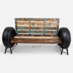 Innovative Vintage Style Wood and Car Tire Four Seater Sofa Set