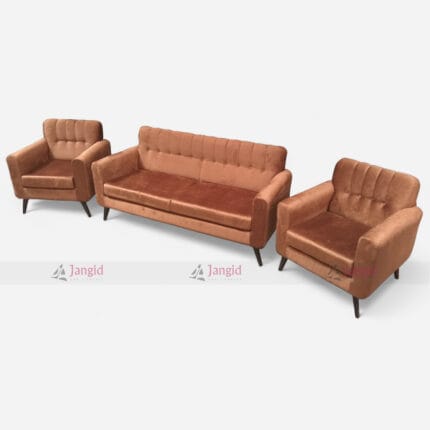 Brown 5 Seater Wooden & Velvet Sofa Set