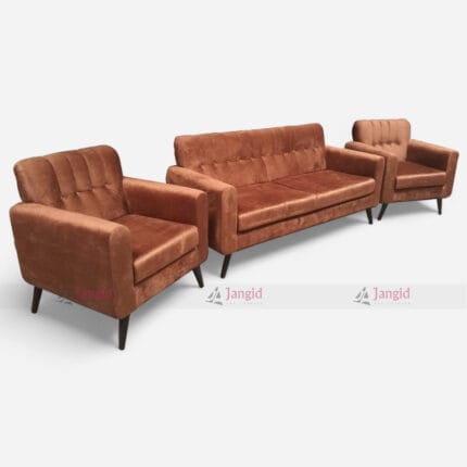 Premium Brown 5 Seater Wooden & Velvet Sofa Set
