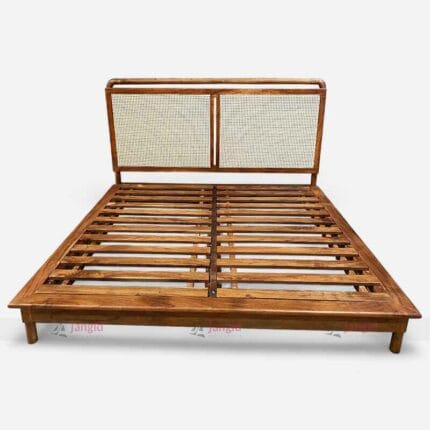 Designer Queen Bed with Cane Work Headboard
