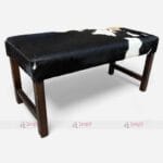 Antique Wood Study Table with Upholstered Cowhide Bench Set