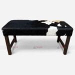 Antique Wood Study Table with Upholstered Cowhide Bench Set