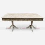 Hand-Carved Wooden Dining Table with Brass Fittings 6 Seater For Cafe