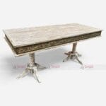Hand-Carved Wooden Dining Table with Brass Fittings 6 Seater For Restaurant
