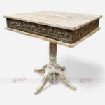 Handmade Wooden Curved Dining Table with Brass Detailing For Cafe & Restaurant