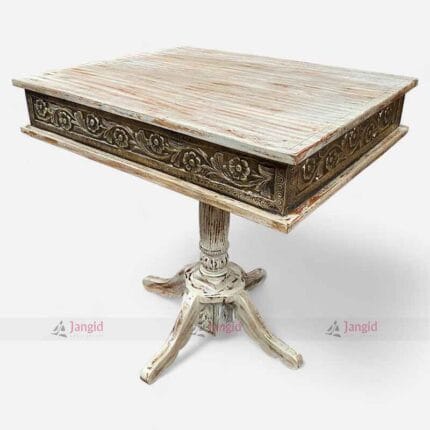 Handmade Wooden Curved Dining Table with Brass Detailing For Cafe