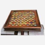 Hand-Carved Wooden Coffee Table Set with Brass and Ceramic Tile Inlay