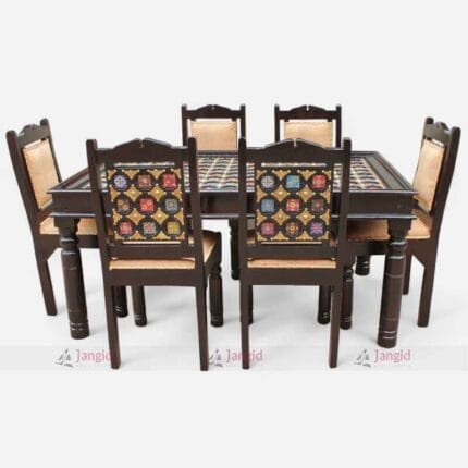 Hand-Carved Wooden Rajasthani Heritage Dining Table Set - 6 Seater