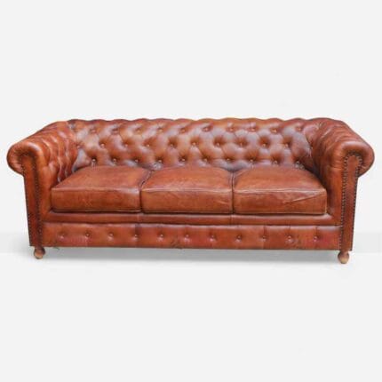 Vintage Brown Buff Leather Chesterfield Sofa - 3 Seater
