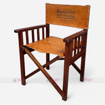 Luxurious Wood Directors Folding Leather Tent Chair - Jangid Art & Crafts