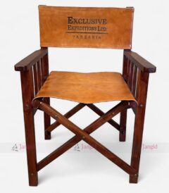 Luxurious Wood Directors Folding Leather Tent Chair - Jangid Art & Crafts