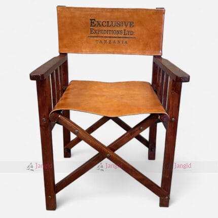 Luxurious Wood Directors Folding Leather Tent Chair - Jangid Art & Crafts