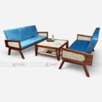 Premium Cane Work Hotel Lobby Wooden Sofa Set with Center Table Furniture