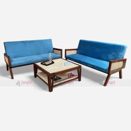 Premium Cane Work Hotel Lobby Wooden Sofa Set with Center Table Furniture