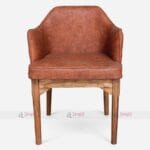 Teak-Finished Acacia Wood Restaurant Cafe Round Back Armchair with PU Leather