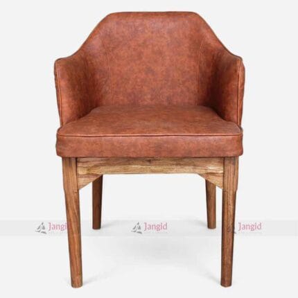 Teak-Finished Acacia Wood Restaurant Cafe Round Back Armchair with PU Leather