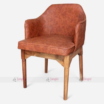 Teak-Finished Acacia Wood Restaurant Cafe Round Back Armchair with PU Leather