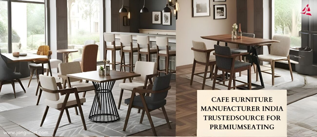 Cafe furniture setup with modern wooden tables and chairs showcasing premium seating designs in India