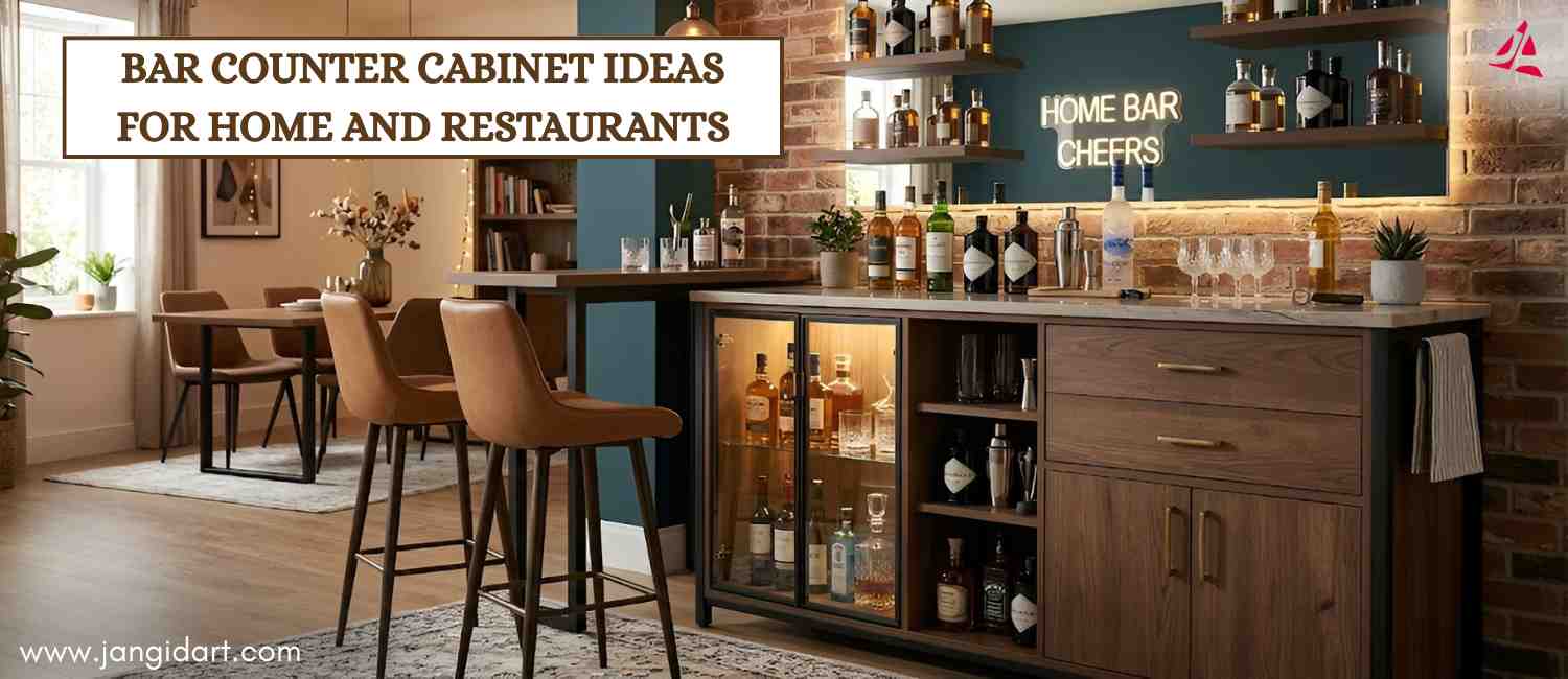 Bar counter cabinet ideas for home and restaurants with modern wooden design and storage