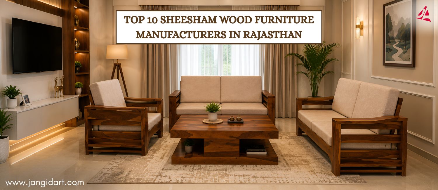 Modern Sheesham wood sofa set in a luxury living room showcasing top furniture manufacturers in Rajasthan